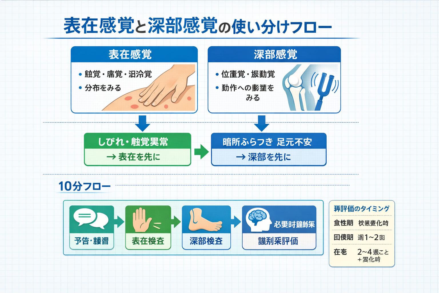表在感覚と深部感覚の使い分けフロー図