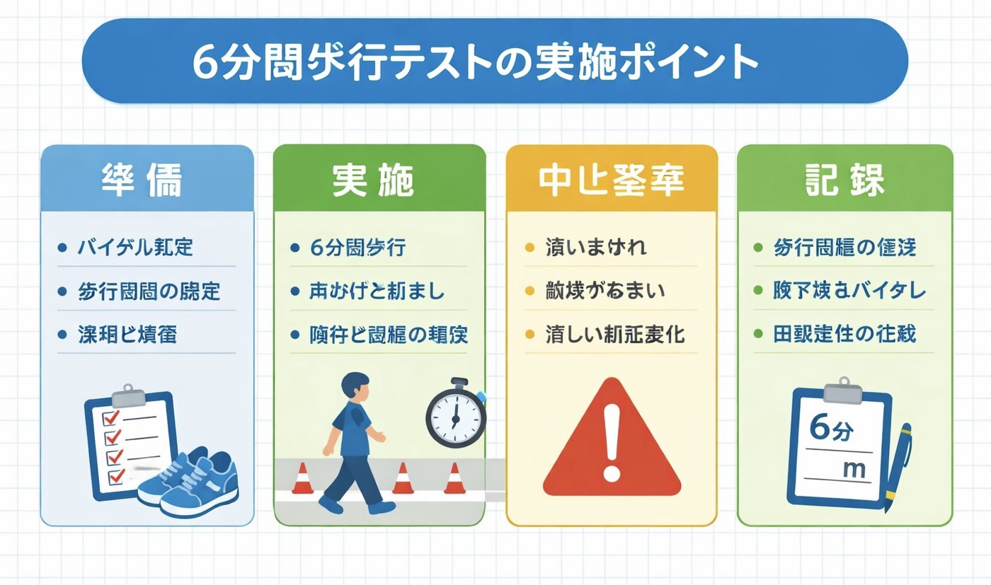 6分間歩行テストの実施ポイントをまとめた図版