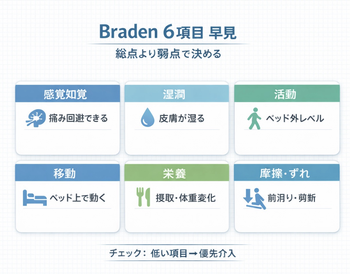 ブレーデンスケール 6 項目の早見（弱点項目を先に見る）