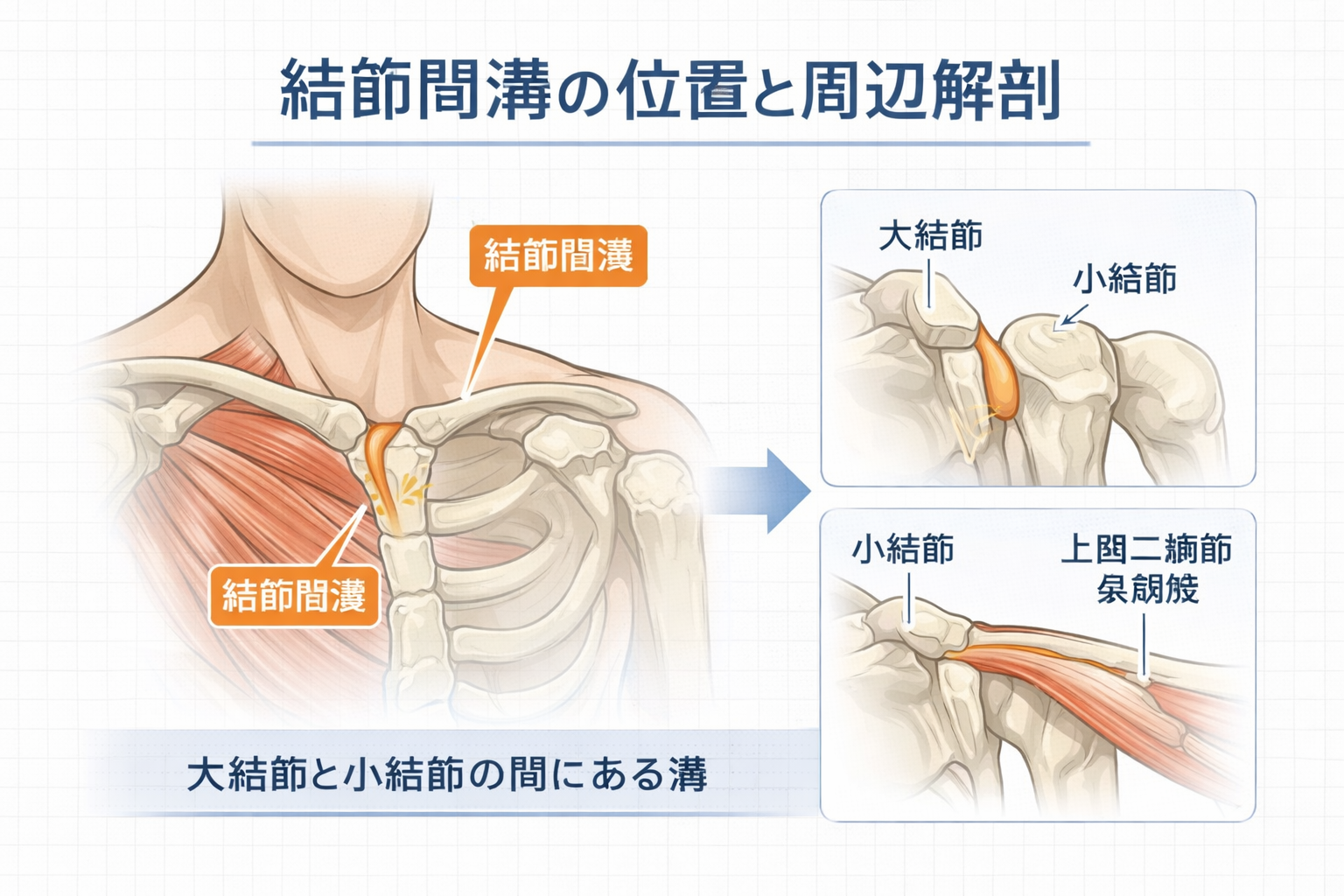 結節間溝と間違えやすい部位を比較した図版