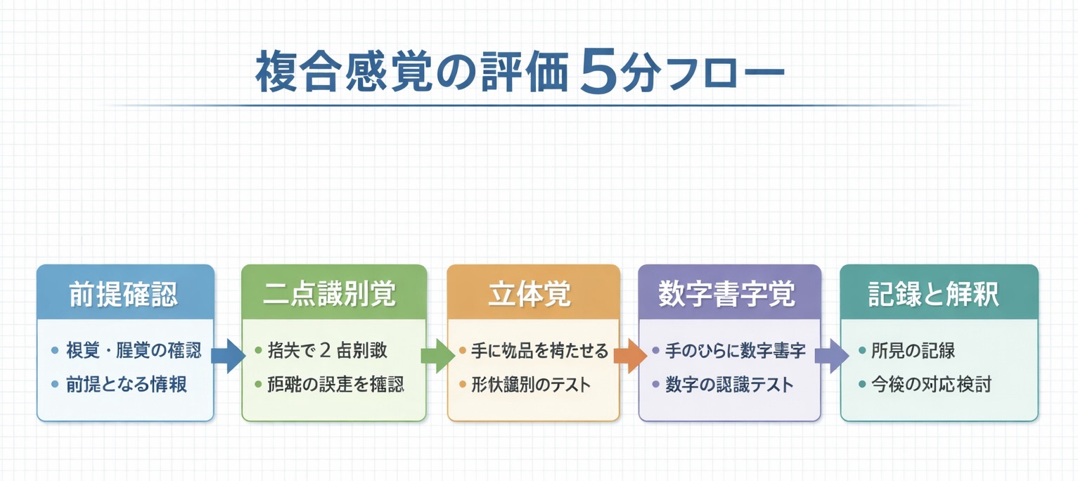 複合感覚の評価の流れをまとめた図版