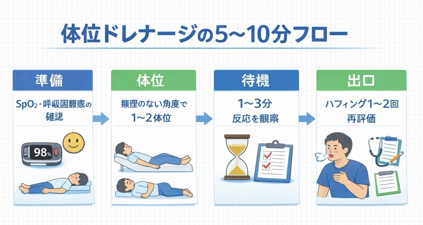 体位ドレナージの 5〜10 分フロー図版