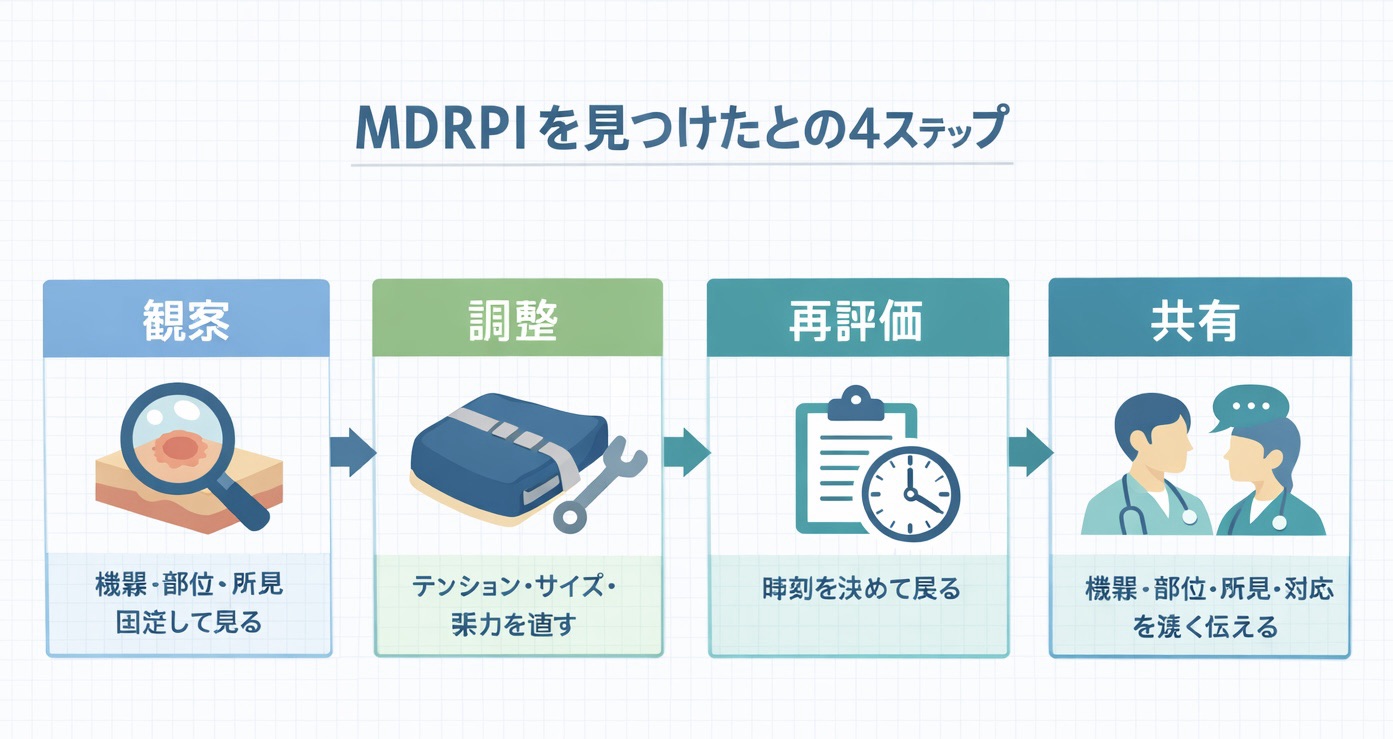 MDRPI を見つけたときの 4 ステップ（観察・調整・再評価・共有）