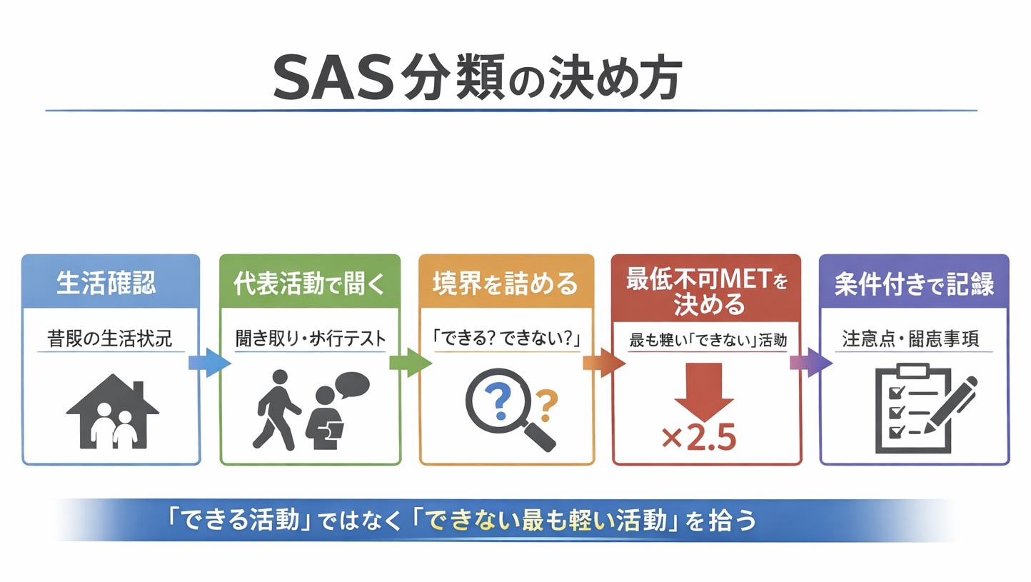 SAS分類の決め方を5ステップで示した図版
