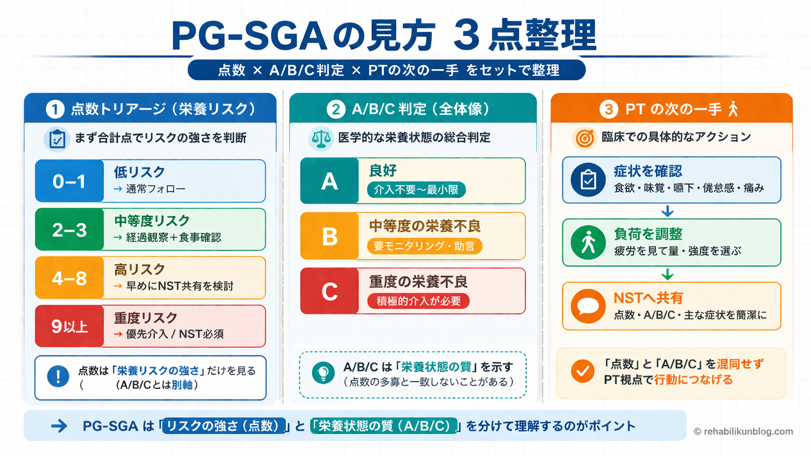 PG-SGA の見方 3 点整理を示した図版
