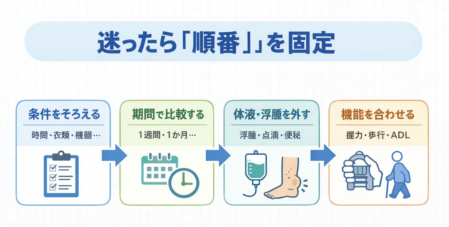 身体計測で迷ったときの順番を示したフロー図