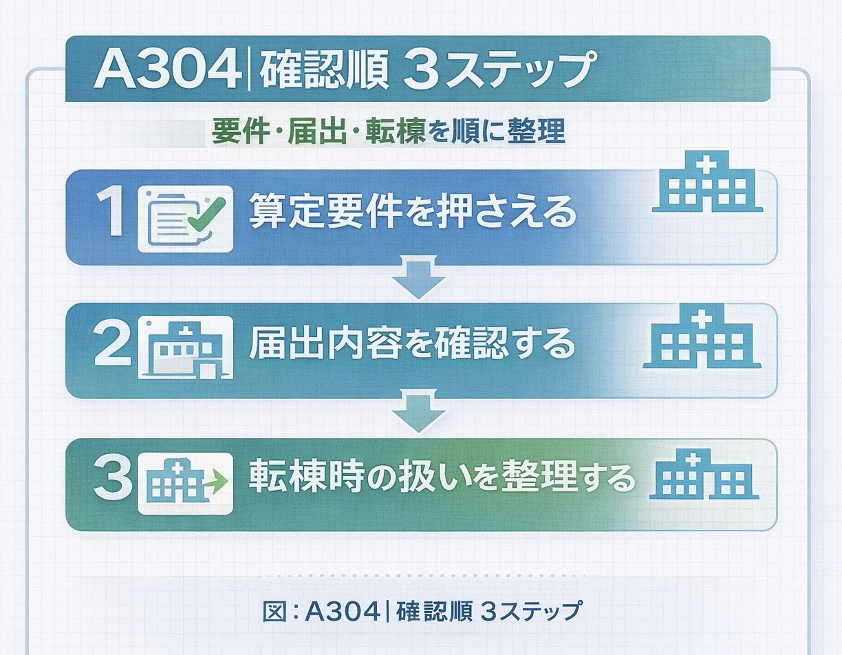 A304 の確認順 3 ステップを示した図版