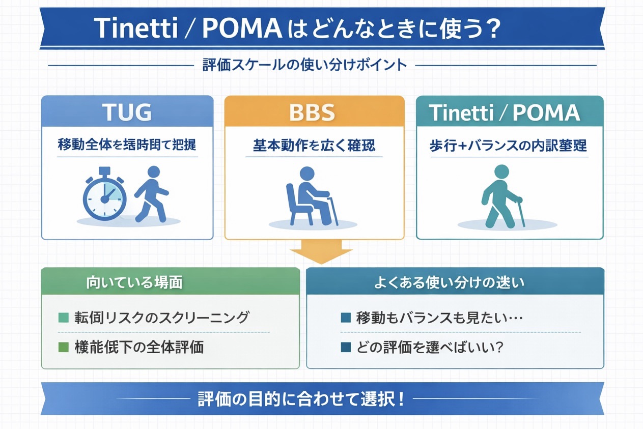 TUG・BBS・Tinetti / POMA の使い分け比較図