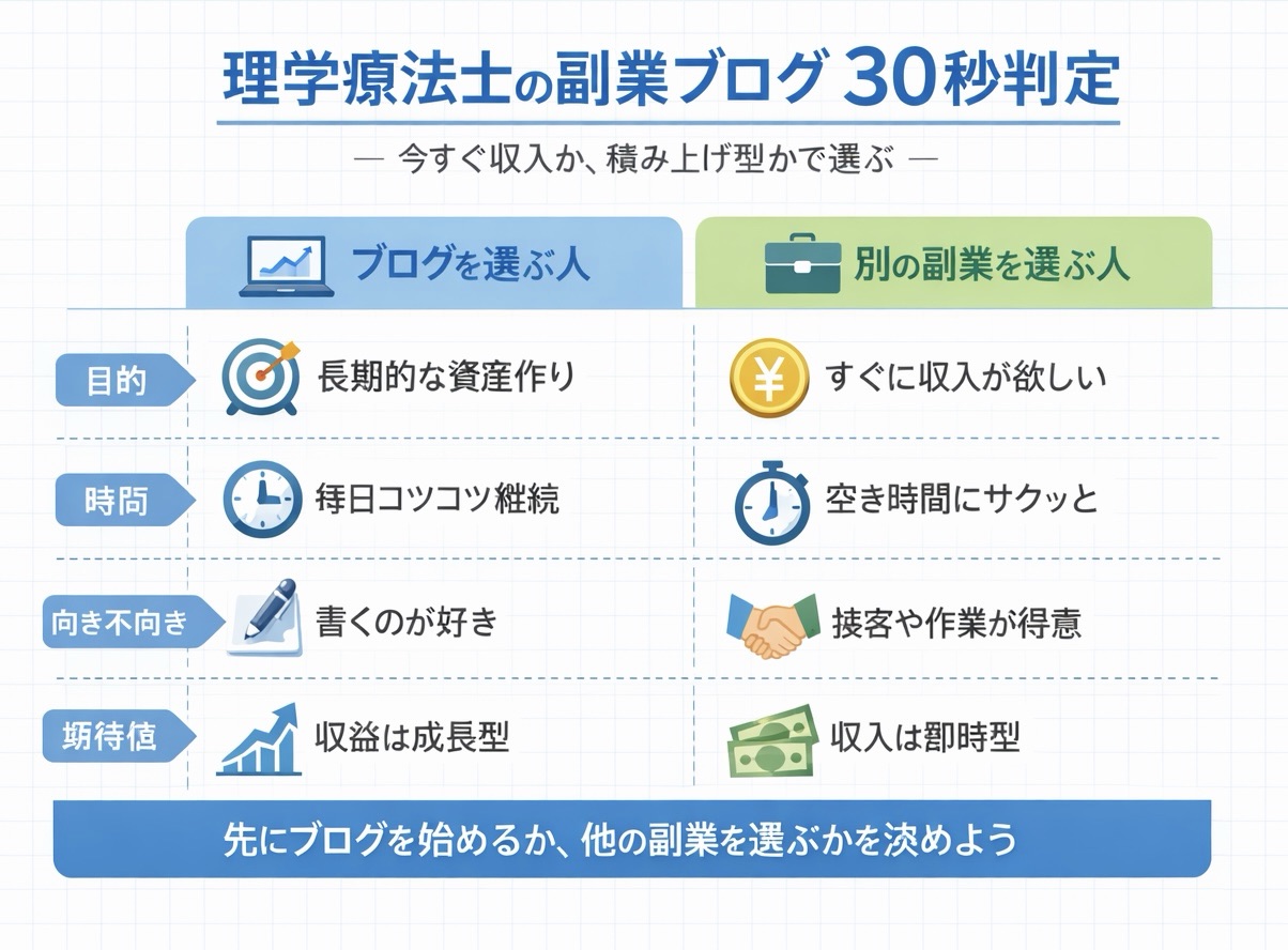 理学療法士の副業ブログ 30 秒判定の比較図