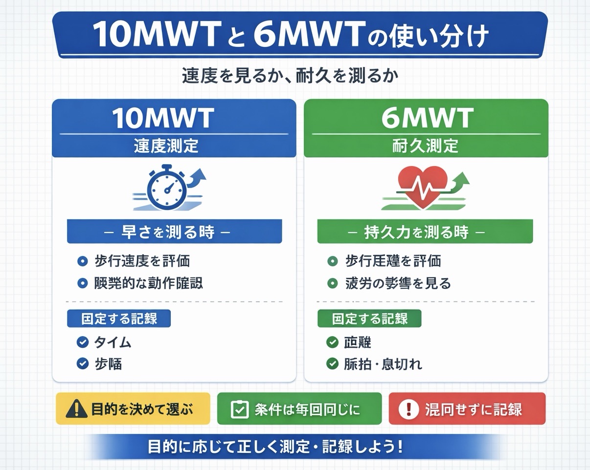 10MWTと6MWTの使い分けをまとめた比較図版