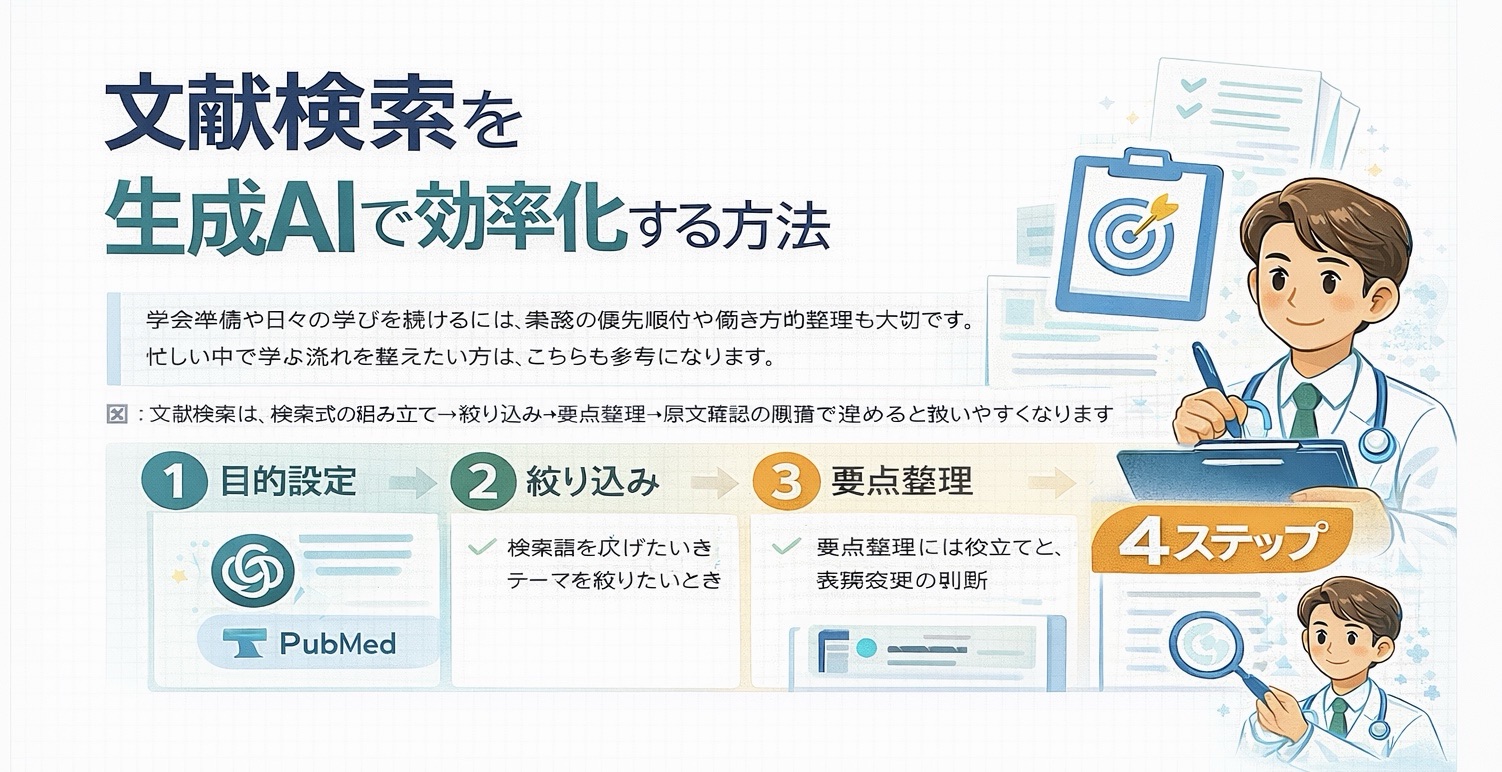 文献検索を生成AIで効率化する流れを整理した図版