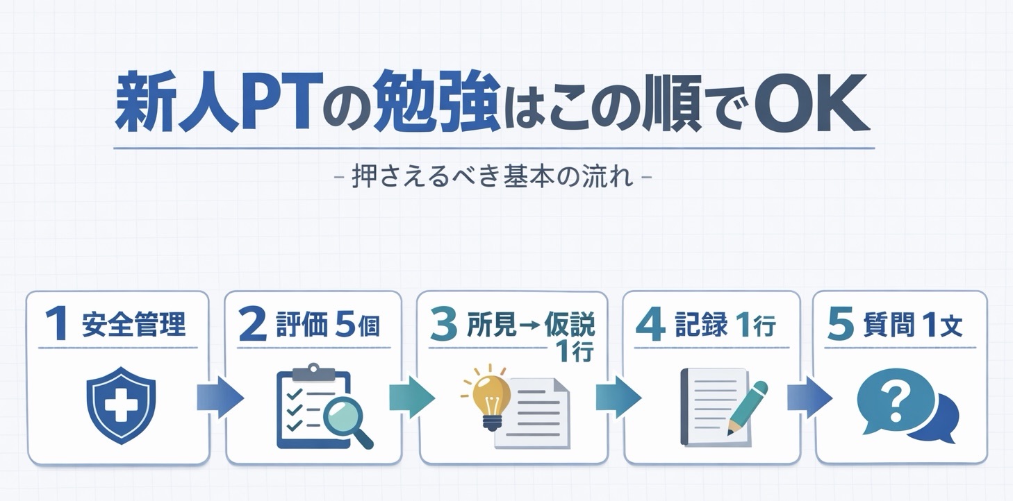 新人 PT の勉強順を 5 ステップで整理した記事内図版