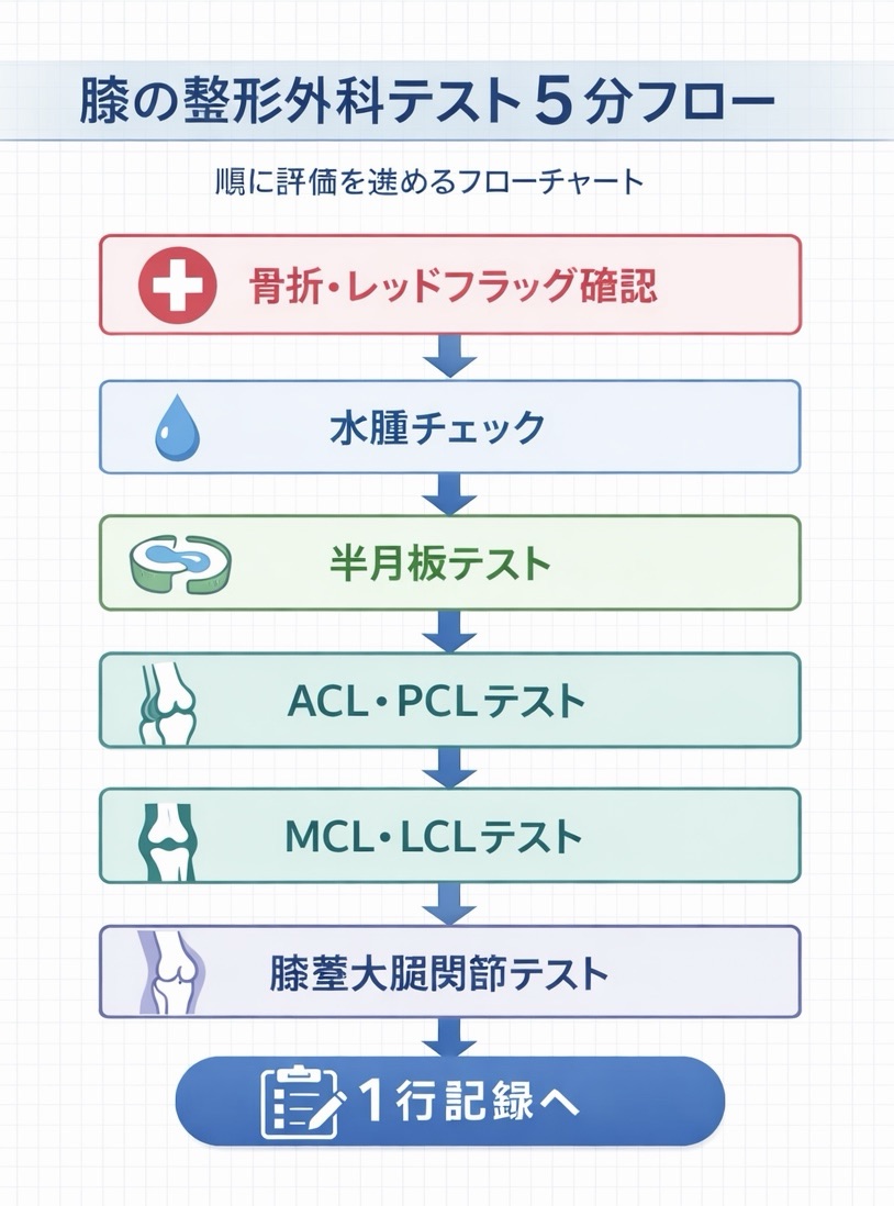 膝の整形外科テスト 5 分フロー