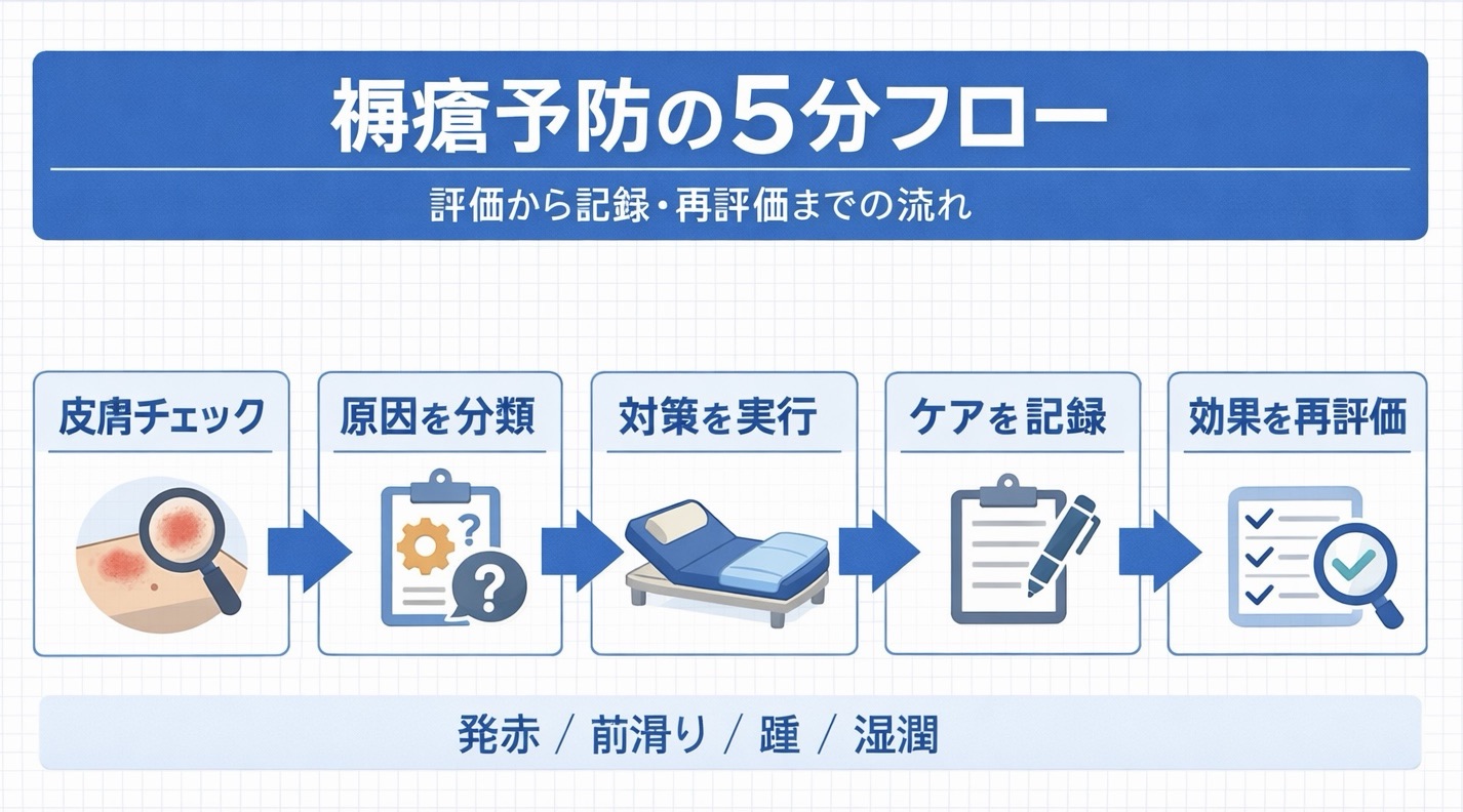 褥瘡予防の 5 分フローをまとめた図版