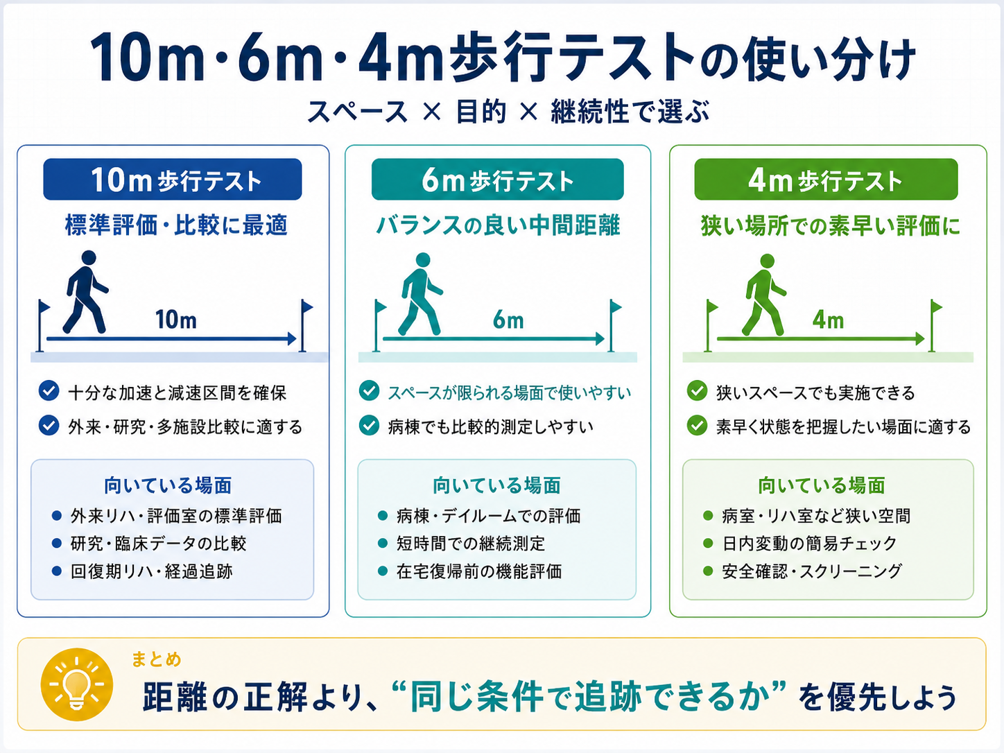 10m・6m・4m歩行テストの使い分けを比較した図版