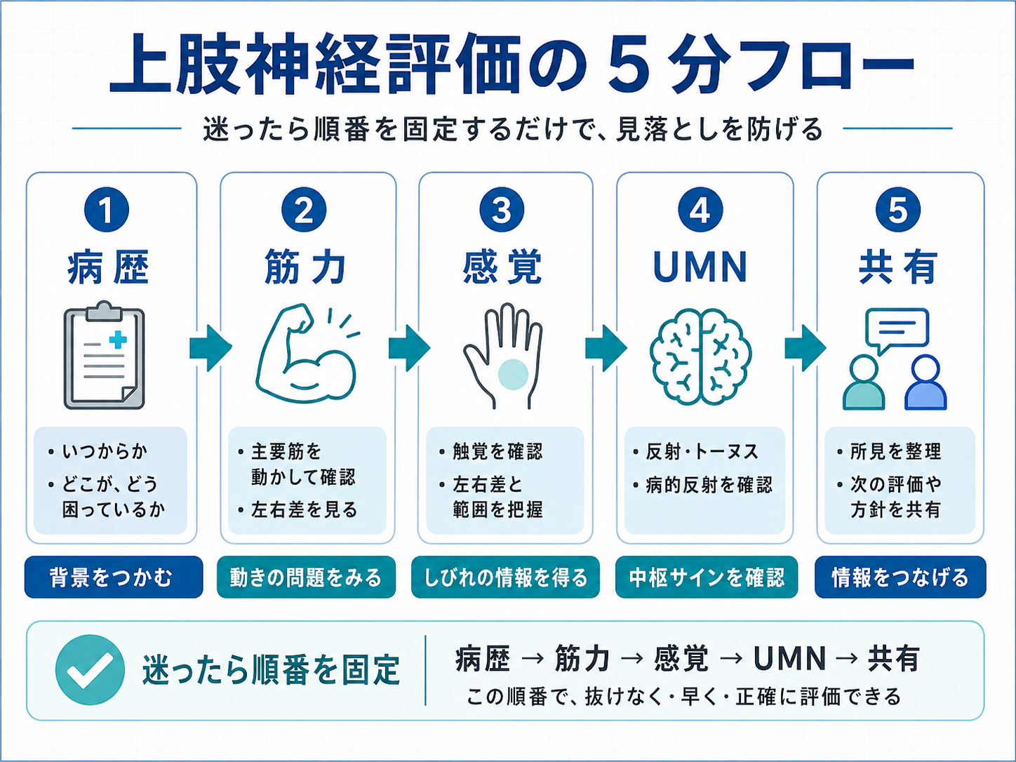 上肢神経評価の5分フロー図版