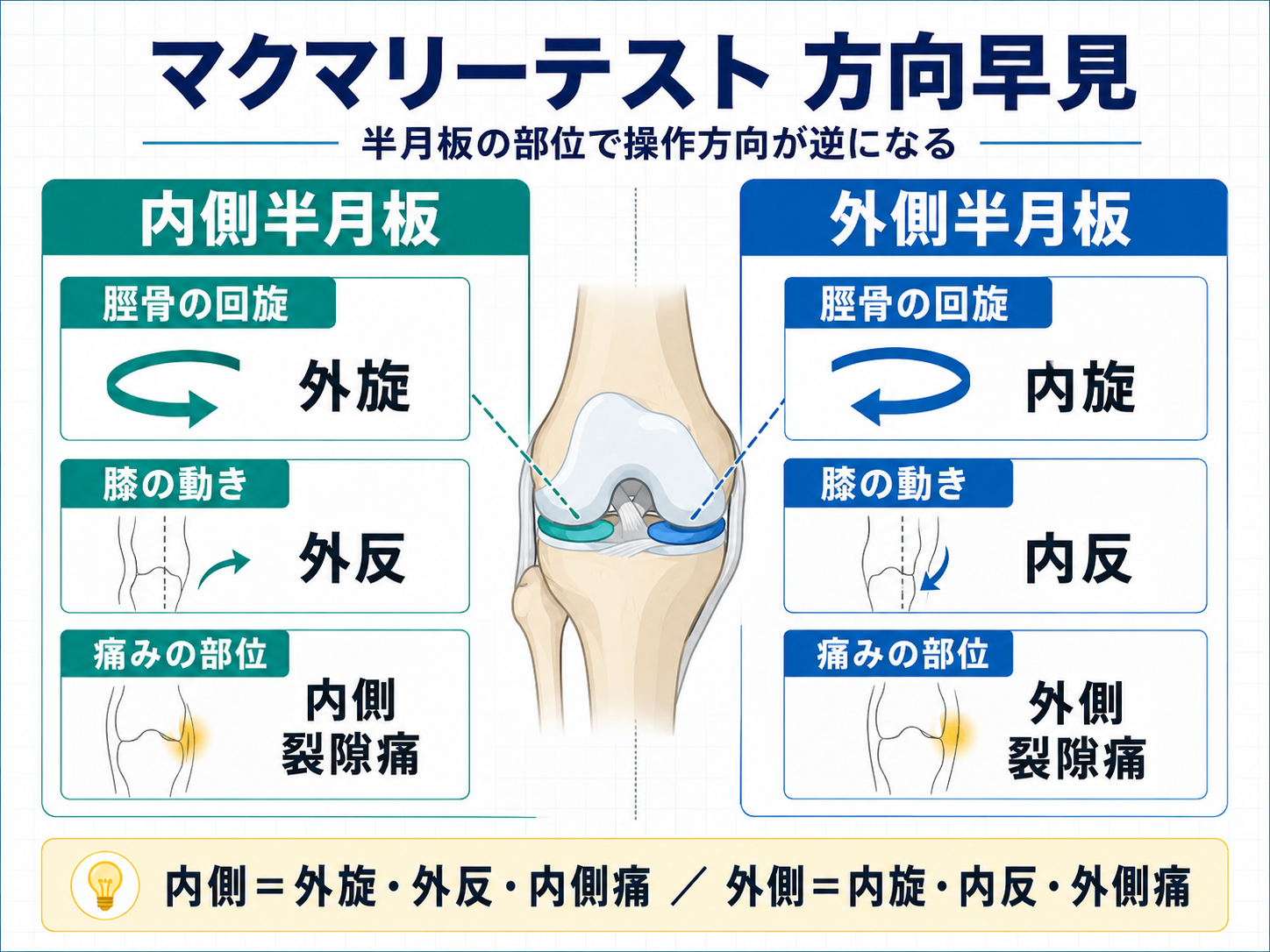McMurrayテストの方向と確認ポイントを整理した実用図版