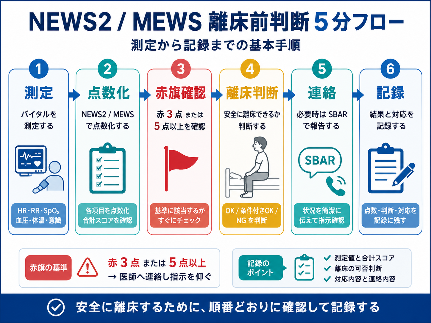 NEWS2・MEWS を用いた離床前判断 5 分フロー図版