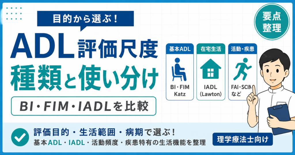 ADL評価尺度の種類と使い分け｜BI・FIM・IADL比較 | rehabilikun